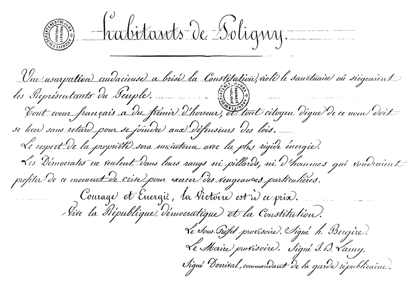 Affiche républicaine à Poligny le 4 décembre 1851