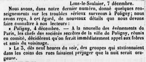 Sentinelle du Jura du 7 décembre 1851 